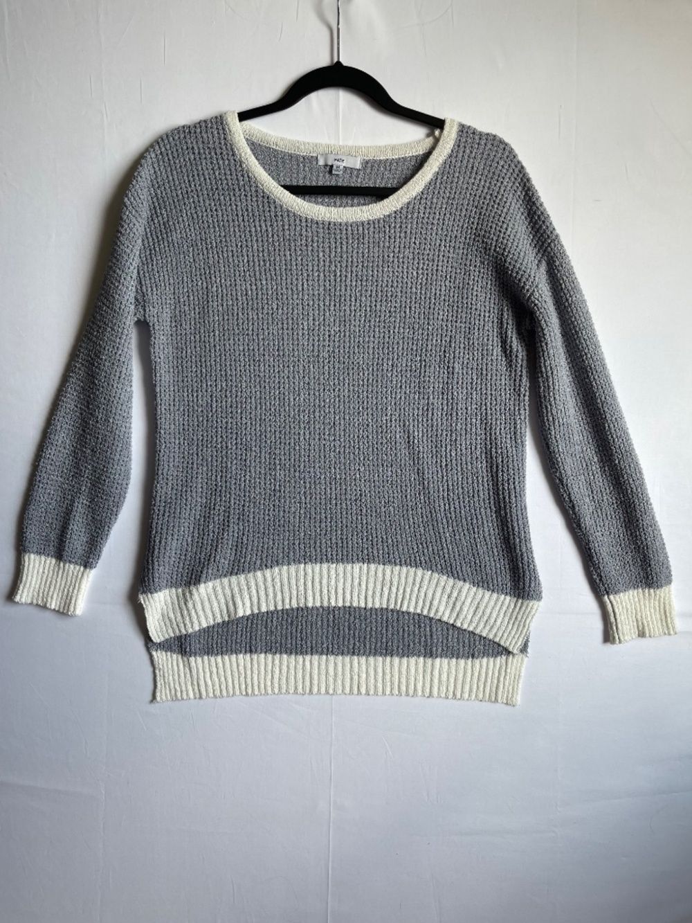 FATE Country Blue Waffle Knit High-Low Crewneck Sweater Size Medium